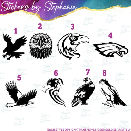 (s01A-019) Eagle, Hawk, Falcon Iron-On Transfer