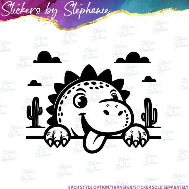 (s01A-192) Dinosaur Peeking Iron-On Transfer