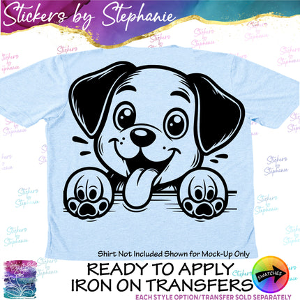 (s01A-196) Puppy Dog Peeking Iron-On Transfer or Sticker