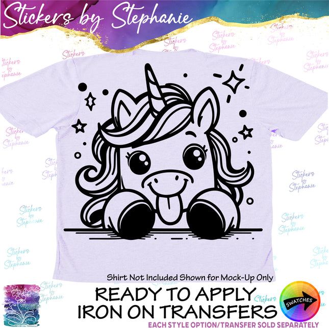 (s01A-197) Unicorn Peeking Iron-On Transfer
