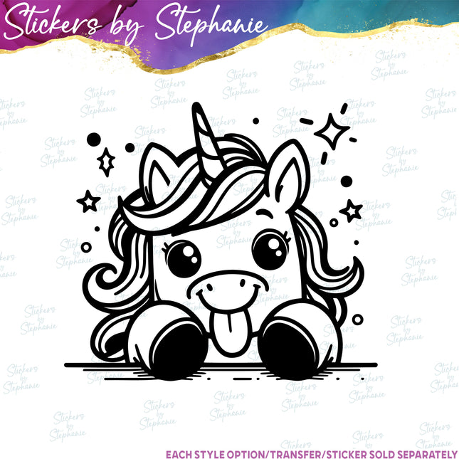 (s01A-197) Unicorn Peeking Iron-On Transfer