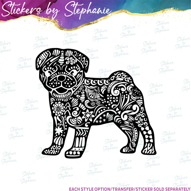 (s01A-198) Pug Dog Zentangle Iron-On Transfer