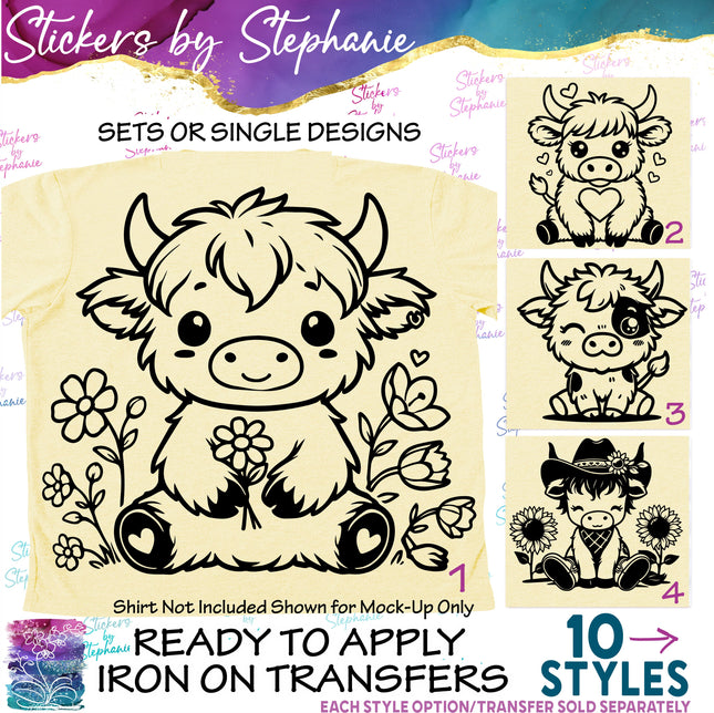 (s01A-001) Baby Highland Cow Iron-On Transfer