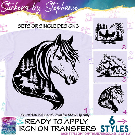 (s01A-002) Horse Double Exposure Iron-On Transfer or Sticker