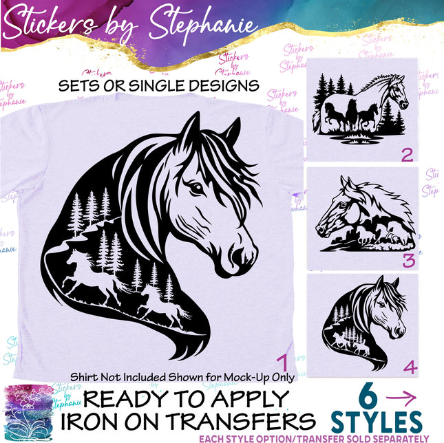 (s01A-002) Horse Double Exposure Iron-On Transfer