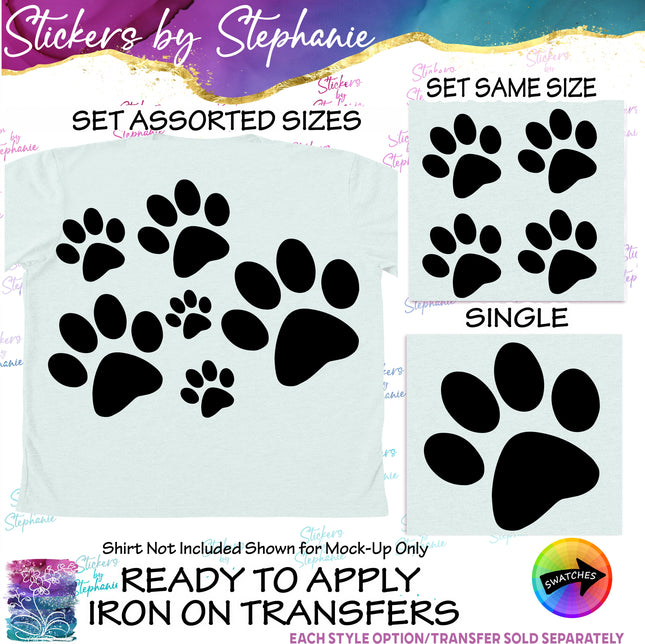 (s01A-204) Dog, Cat Paw Print Iron-On Transfer