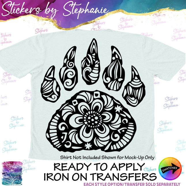 (s01A-205) Bear Paw Print Zentangle Iron-On Transfer