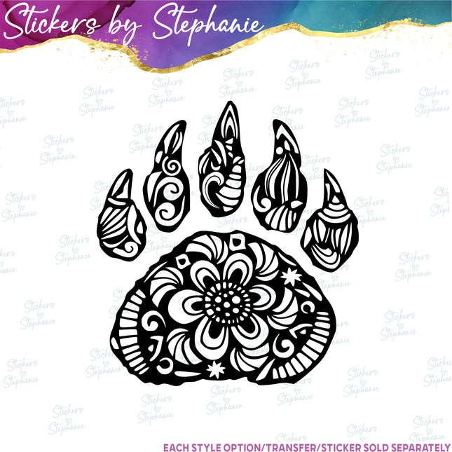 (s01A-205) Bear Paw Print Zentangle Iron-On Transfer