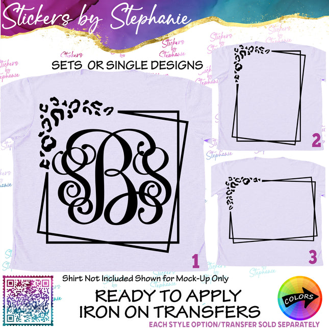 (s01A-208) Leopard Print Monogram Frame Iron-On Transfer