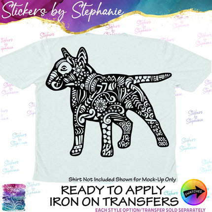 (s01A-209) Bull Terrier Dog Zentangle Iron-On Transfer or Sticker