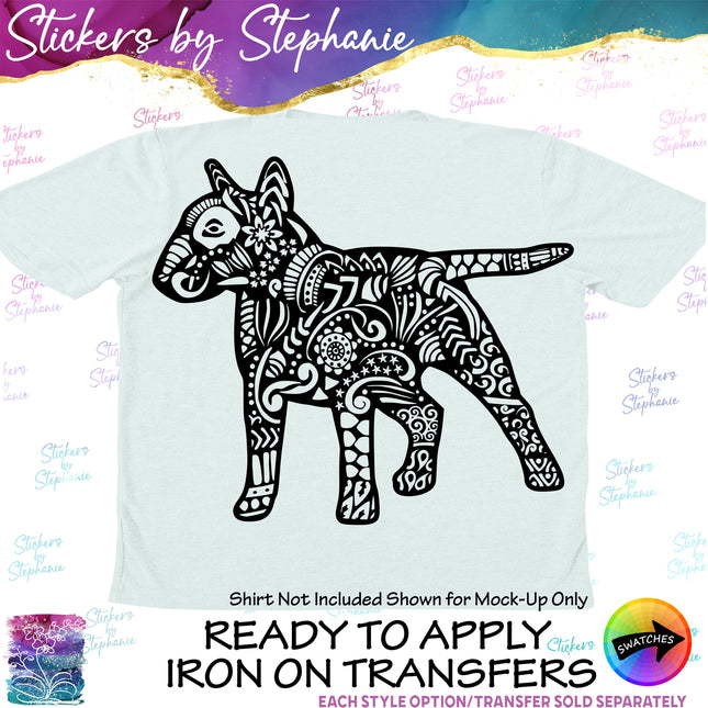 (s01A-209) Bull Terrier Dog Zentangle Iron-On Transfer