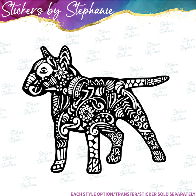 (s01A-209) Bull Terrier Dog Zentangle Iron-On Transfer