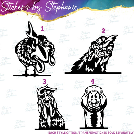 (s01A-021) Chicken Peeking Iron-On Transfer or Sticker