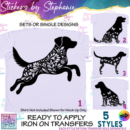 (s01A-210) Labrador Dog Floral Iron-On Transfer or Sticker