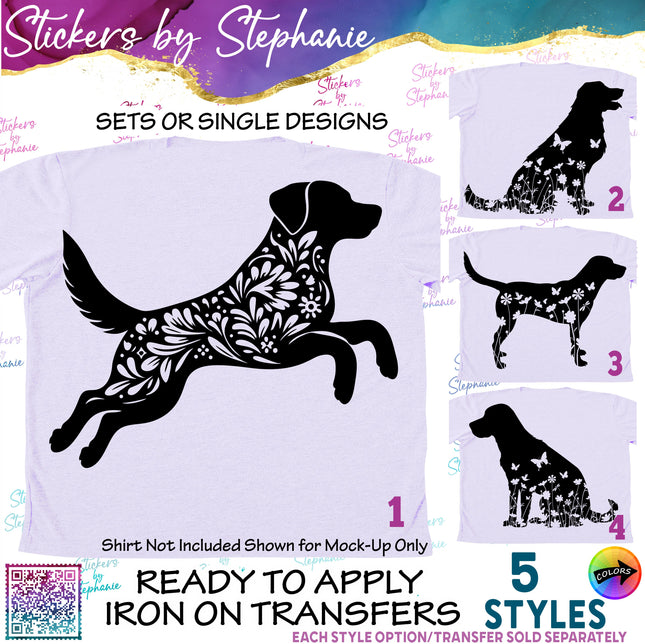 (s01A-210) Labrador Dog Floral Iron-On Transfer or Sticker