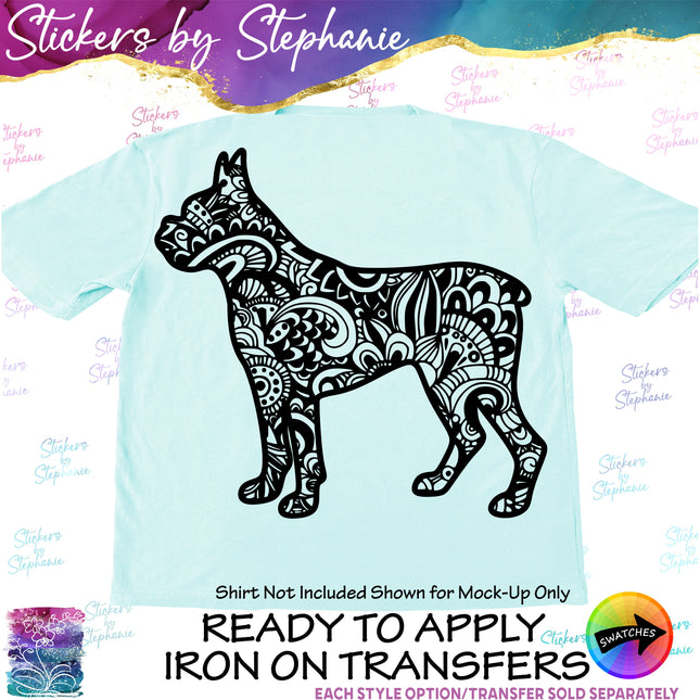 (s01A-211) Boxer Dog Zentangle Iron-On Transfer