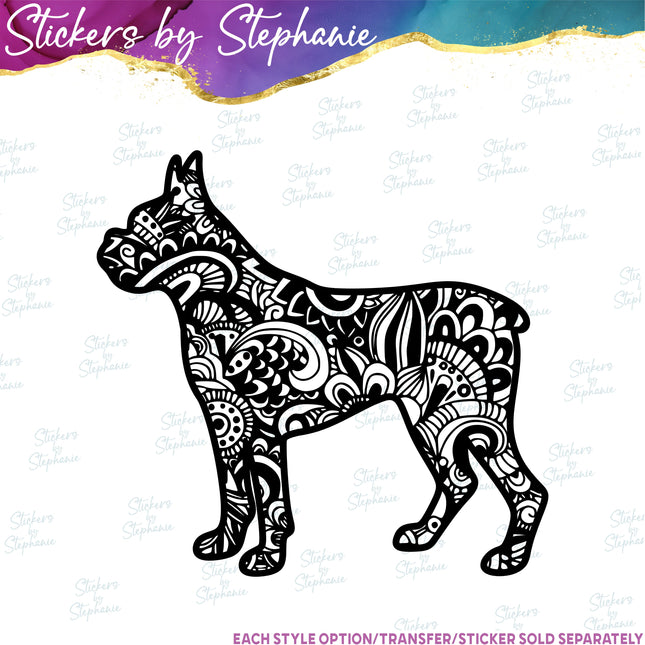 (s01A-211) Boxer Dog Zentangle Iron-On Transfer