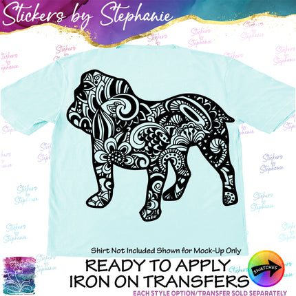 (s01A-212) Bulldog Dog Zentangle Iron-On Transfer or Sticker