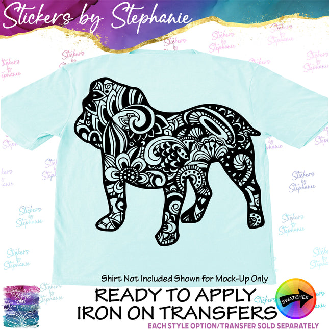 (s01A-212) Bulldog Dog Zentangle Iron-On Transfer