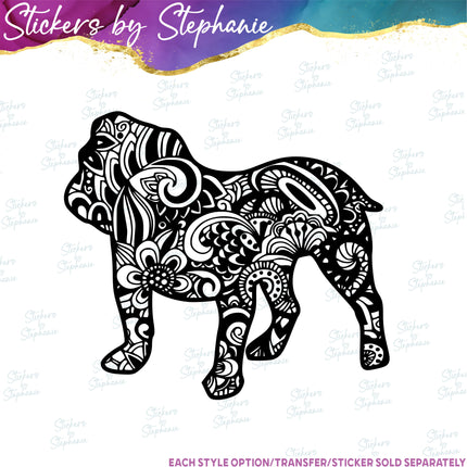 (s01A-212) Bulldog Dog Zentangle Iron-On Transfer or Sticker