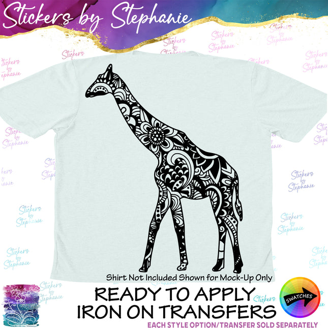 (s01A-214) Giraffe Zentangle Iron-On Transfer