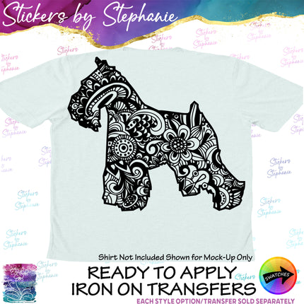 (s01A-215) Schnauzer Dog Zentangle Iron-On Transfer or Sticker
