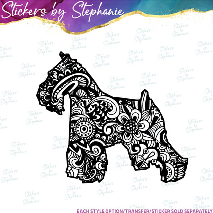 (s01A-215) Schnauzer Dog Zentangle Iron-On Transfer or Sticker