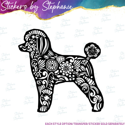 (s01A-216) Poodle Dog Zentangle Iron-On Transfer or Sticker