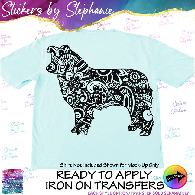 (s01A-218) Border Collie Dog Zentangle Iron-On Transfer