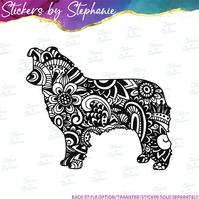 (s01A-218) Border Collie Dog Zentangle Iron-On Transfer