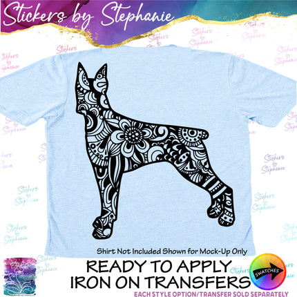 (s01A-219) Doberman Dog Zentangle Iron-On Transfer or Sticker