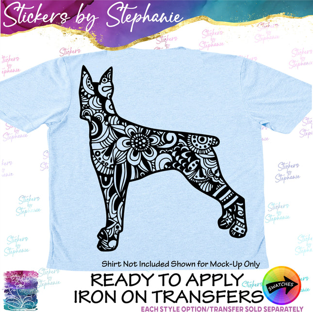 (s01A-219) Doberman Dog Zentangle Iron-On Transfer