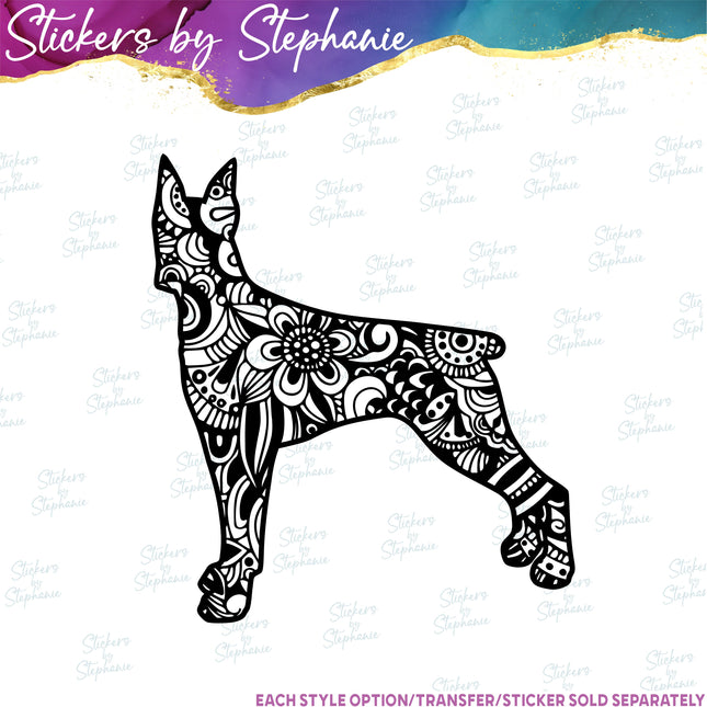 (s01A-219) Doberman Dog Zentangle Iron-On Transfer