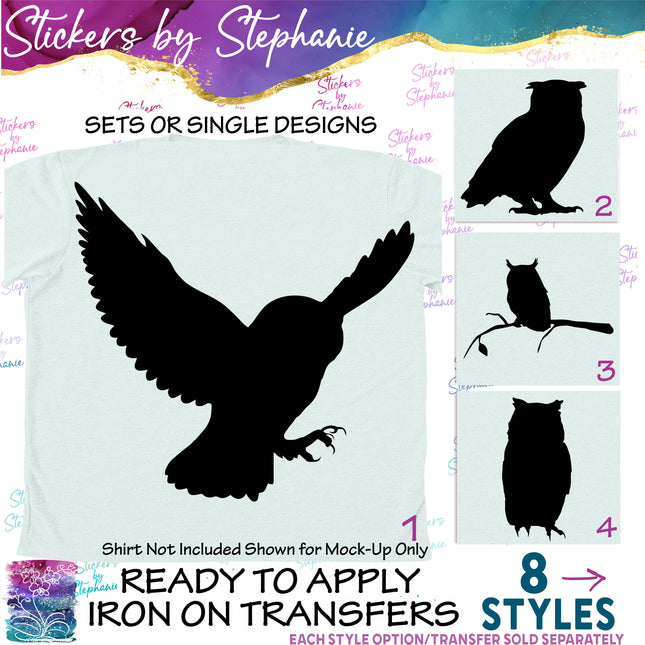 (s01A-022) Owl Silhouette Iron-On Transfer