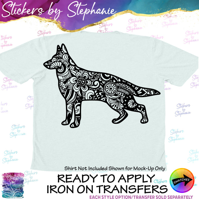 (s01A-220) German Shepherd Dog Zentangle Iron-On Transfer