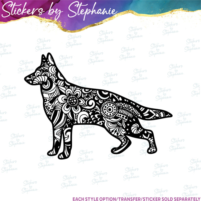 (s01A-220) German Shepherd Dog Zentangle Iron-On Transfer