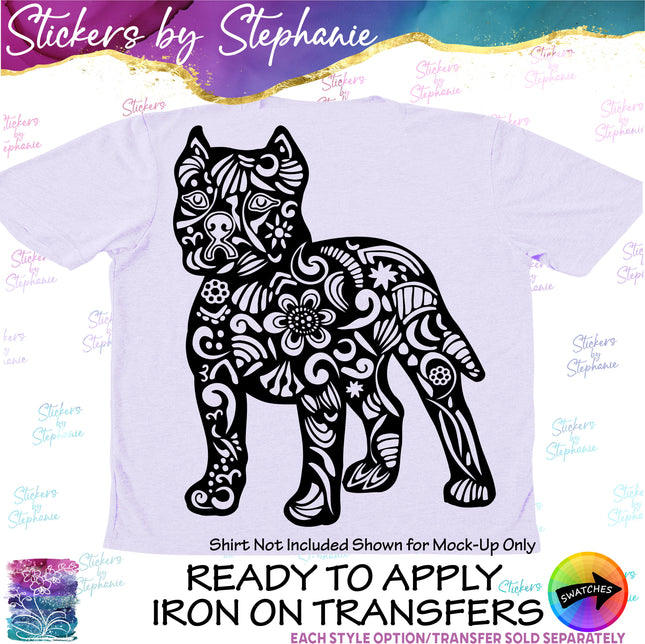 (s01A-221) Pitbull Dog Zentangle Iron-On Transfer