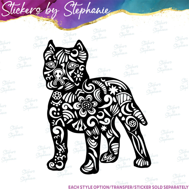 (s01A-221) Pitbull Dog Zentangle Iron-On Transfer