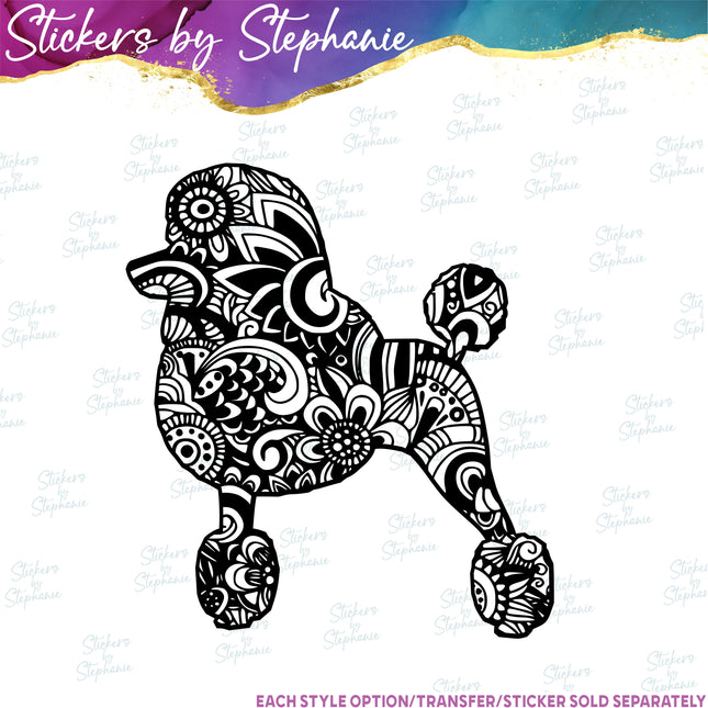 (s01A-222) Poodle Dog Zentangle Iron-On Transfer