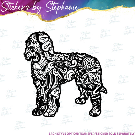 (s01A-223) Labradoodle Dog Zentangle Iron-On Transfer or Sticker