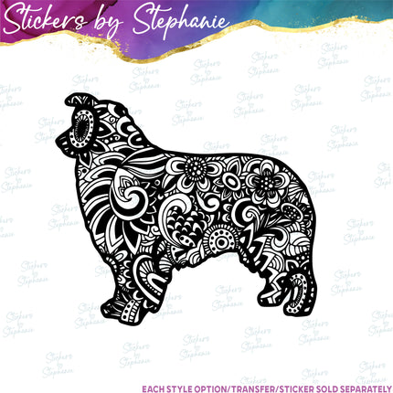 (s01A-224) Australian Shepherd Dog Zentangle Iron-On Transfer or Sticker