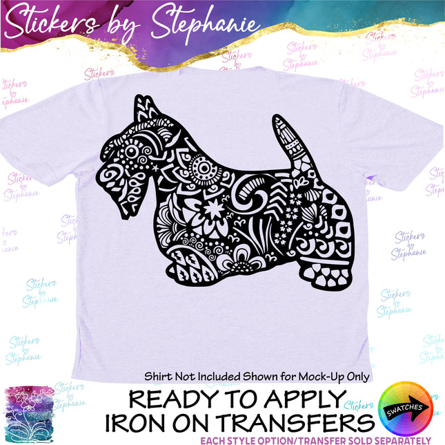 (s01A-225) Scottish Terrier Dog Zentangle Iron-On Transfer