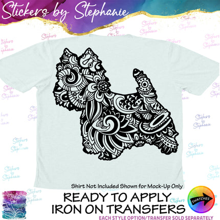 (s01A-226) Westie Dog Zentangle Iron-On Transfer or Sticker