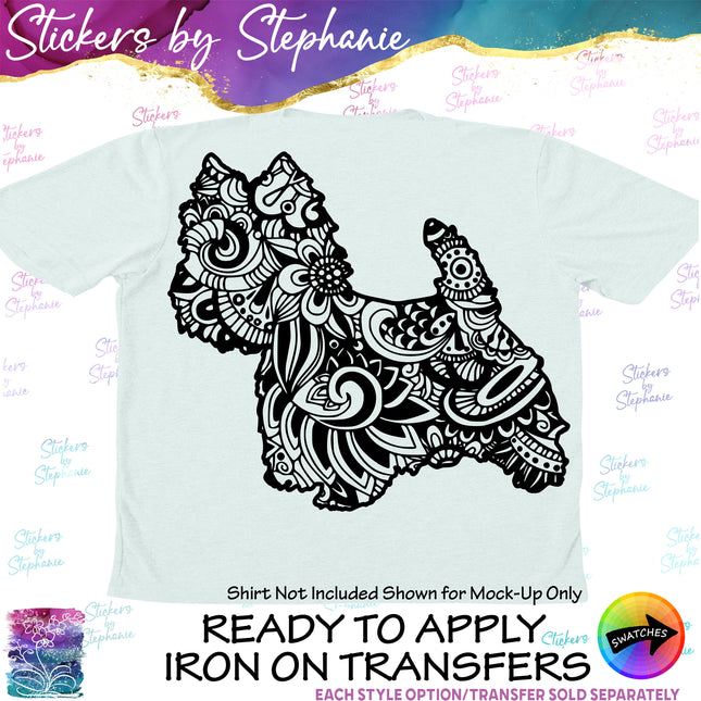 (s01A-226) Westie Dog Zentangle Iron-On Transfer