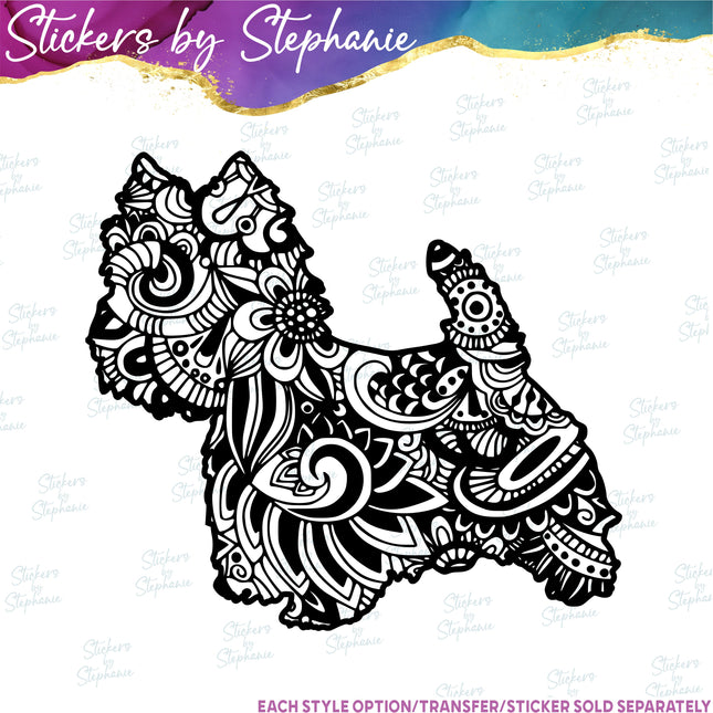 (s01A-226) Westie Dog Zentangle Iron-On Transfer