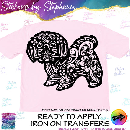 (s01A-227) Shih Tzu Dog Zentangle Iron-On Transfer or Sticker