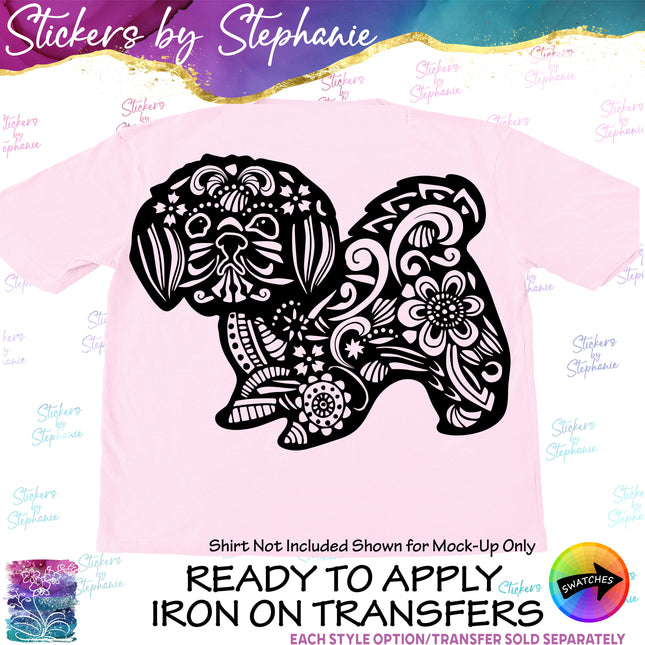 (s01A-227) Shih Tzu Dog Zentangle Iron-On Transfer