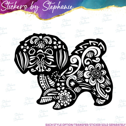 (s01A-227) Shih Tzu Dog Zentangle Iron-On Transfer or Sticker