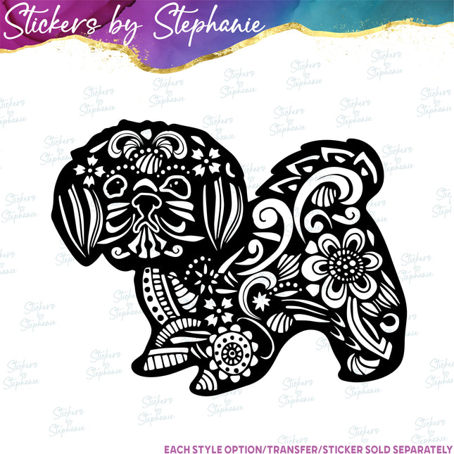 (s01A-227) Shih Tzu Dog Zentangle Iron-On Transfer