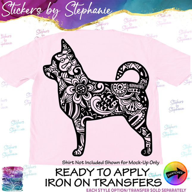 (s01A-228) Chihuahua Dog Zentangle Iron-On Transfer